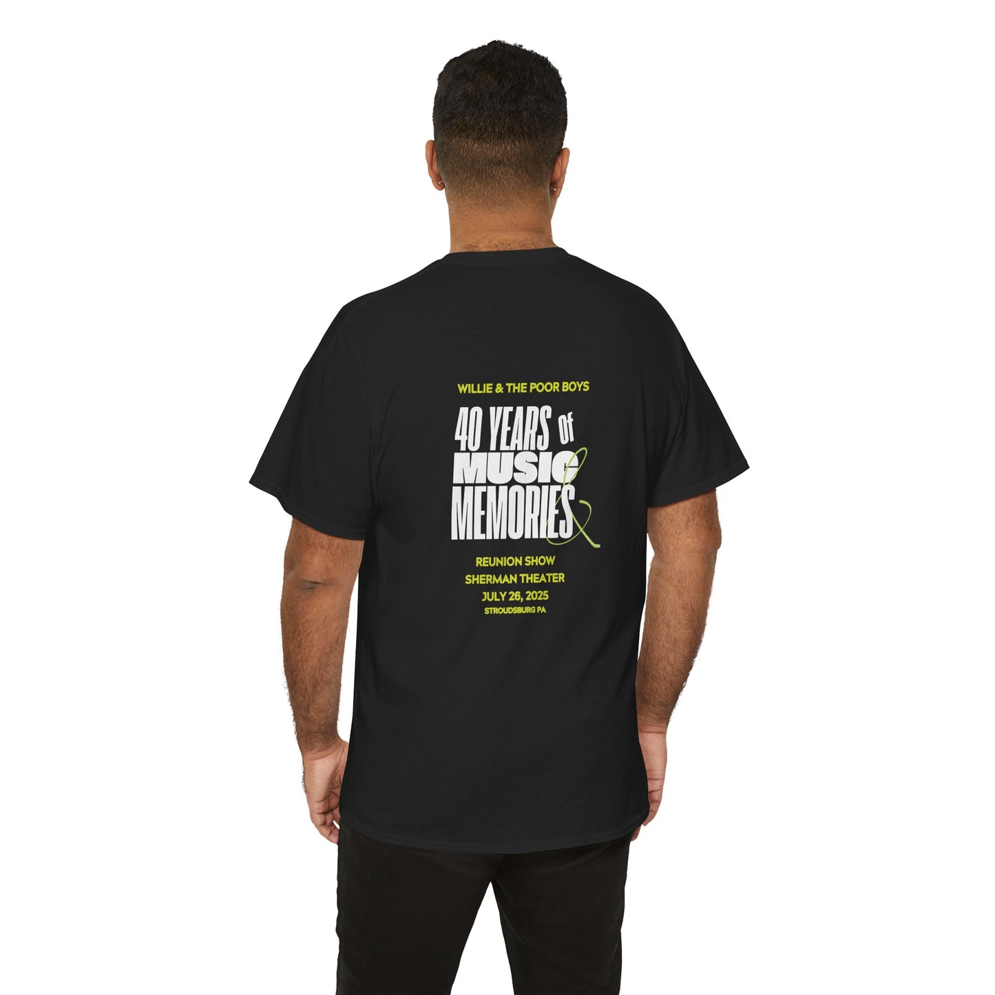 Photo Collage Band Name Front with Tie-Dye Burst & 40 Years of Music & Memories Back – Unisex T-Shirt (Various Colors Available)