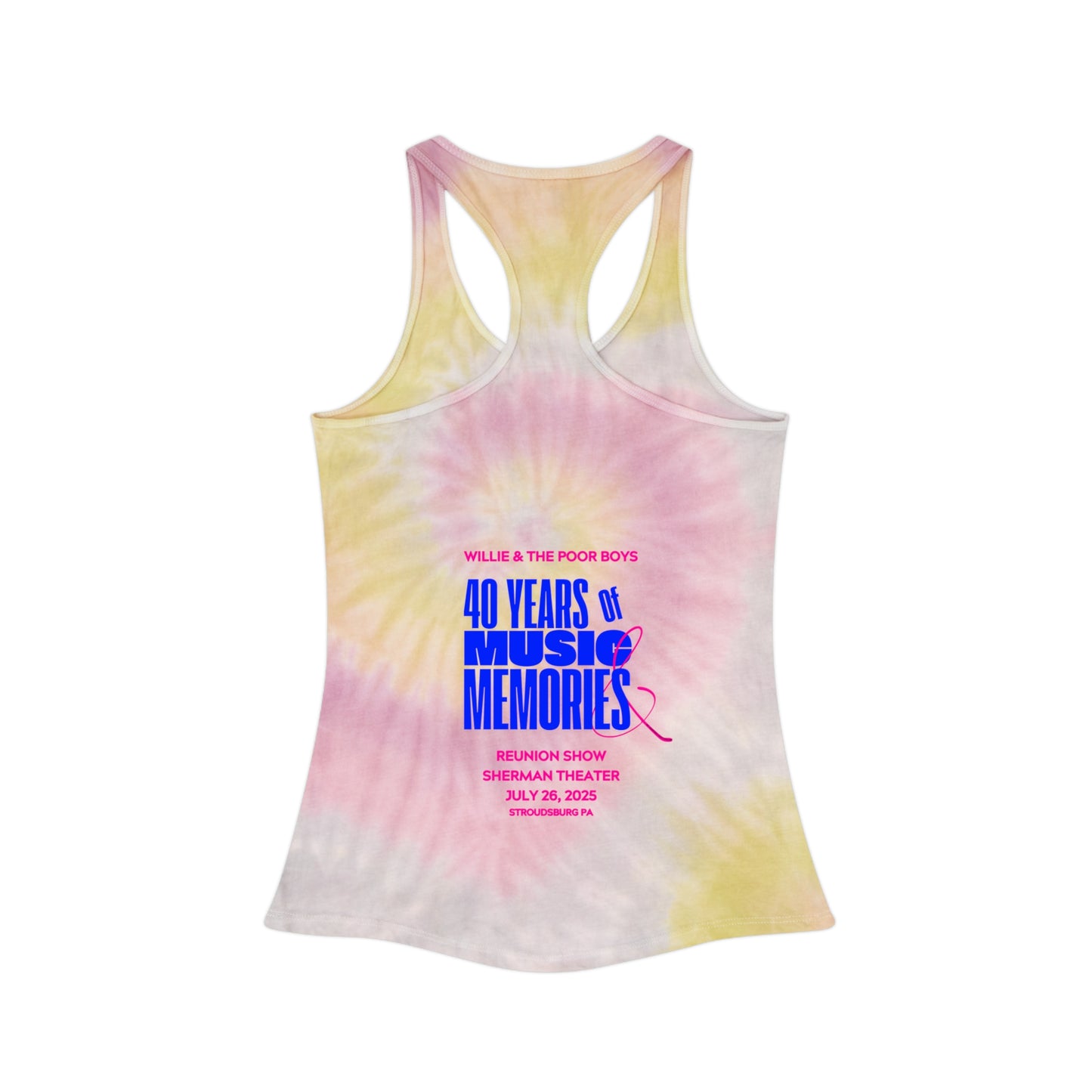 Tie-Dye Racerback Tank - Music & Memories Artwork Bank & Logo Front (3 colors available)