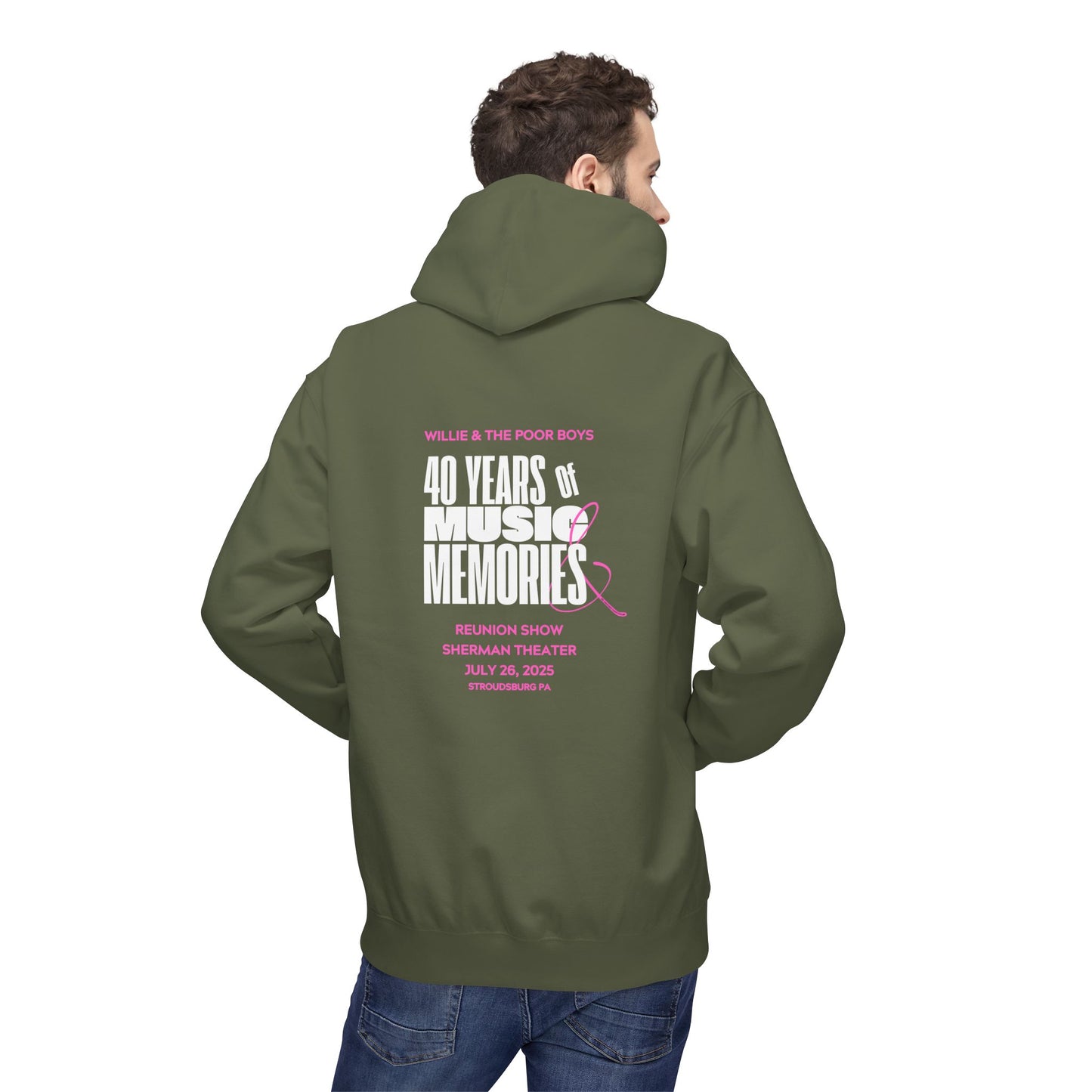 Unisex Reunion Hoodie – Poor Boys Logo Front with 40 Years of Music & Memories Back (Various Colors Available)