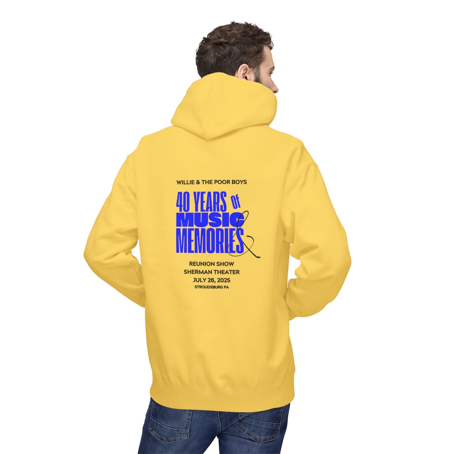 Unisex Reunion Hoodie – Poor Boys Logo Front with 40 Years of Music & Memories Back (Various Colors Available)