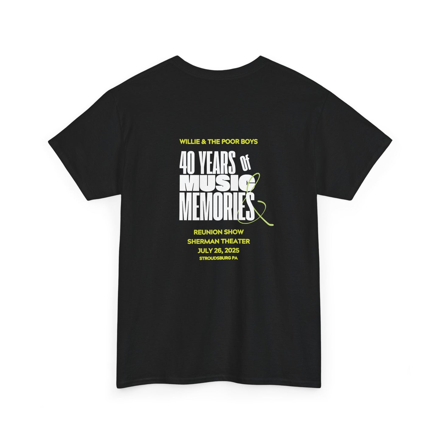 Photo Collage Band Name Front with Tie-Dye Burst & 40 Years of Music & Memories Back – Unisex T-Shirt (Various Colors Available)