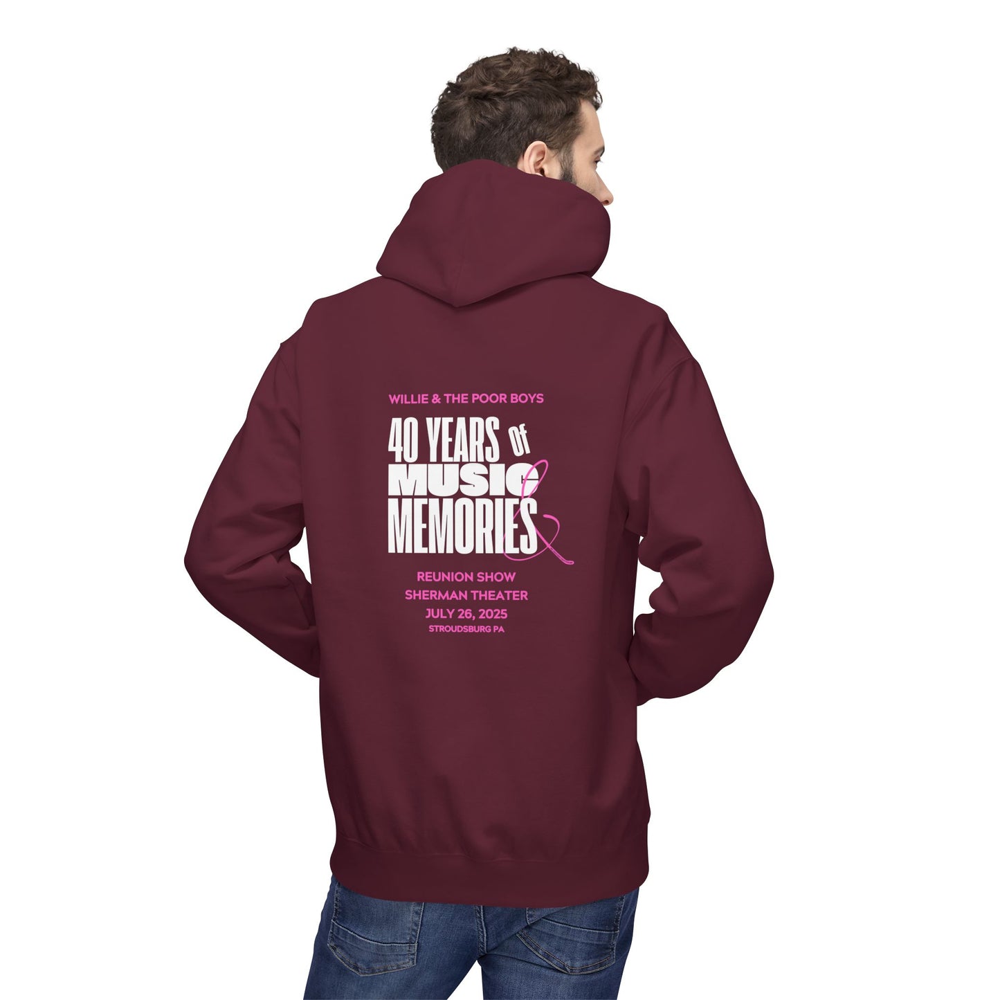 Unisex Reunion Hoodie – Poor Boys Logo Front with 40 Years of Music & Memories Back (Various Colors Available)