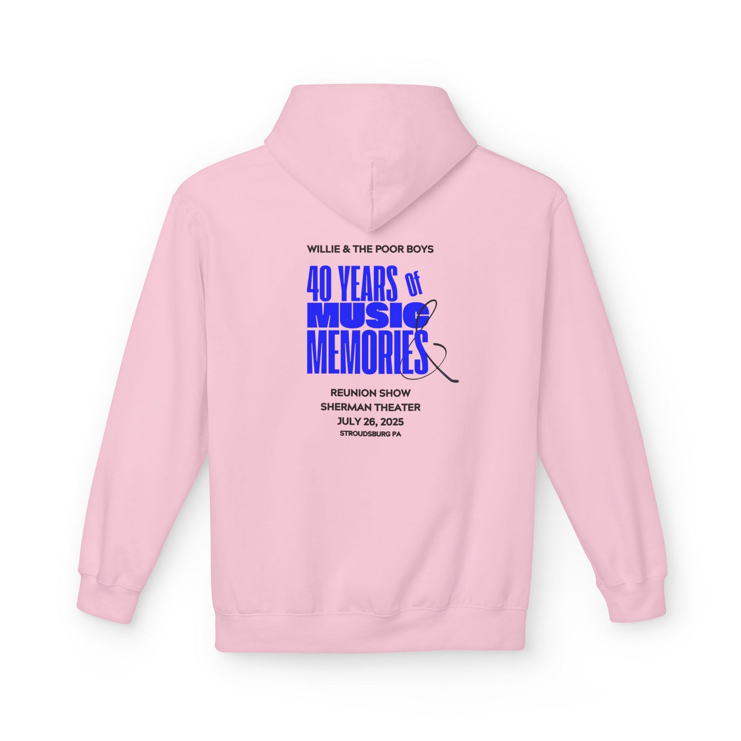 Unisex Reunion Hoodie – Poor Boys Logo Front with 40 Years of Music & Memories Back (Various Colors Available)