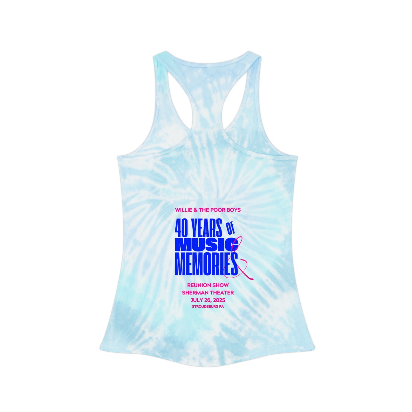 Tie-Dye Racerback Tank - Music & Memories Artwork Bank & Logo Front (3 colors available)