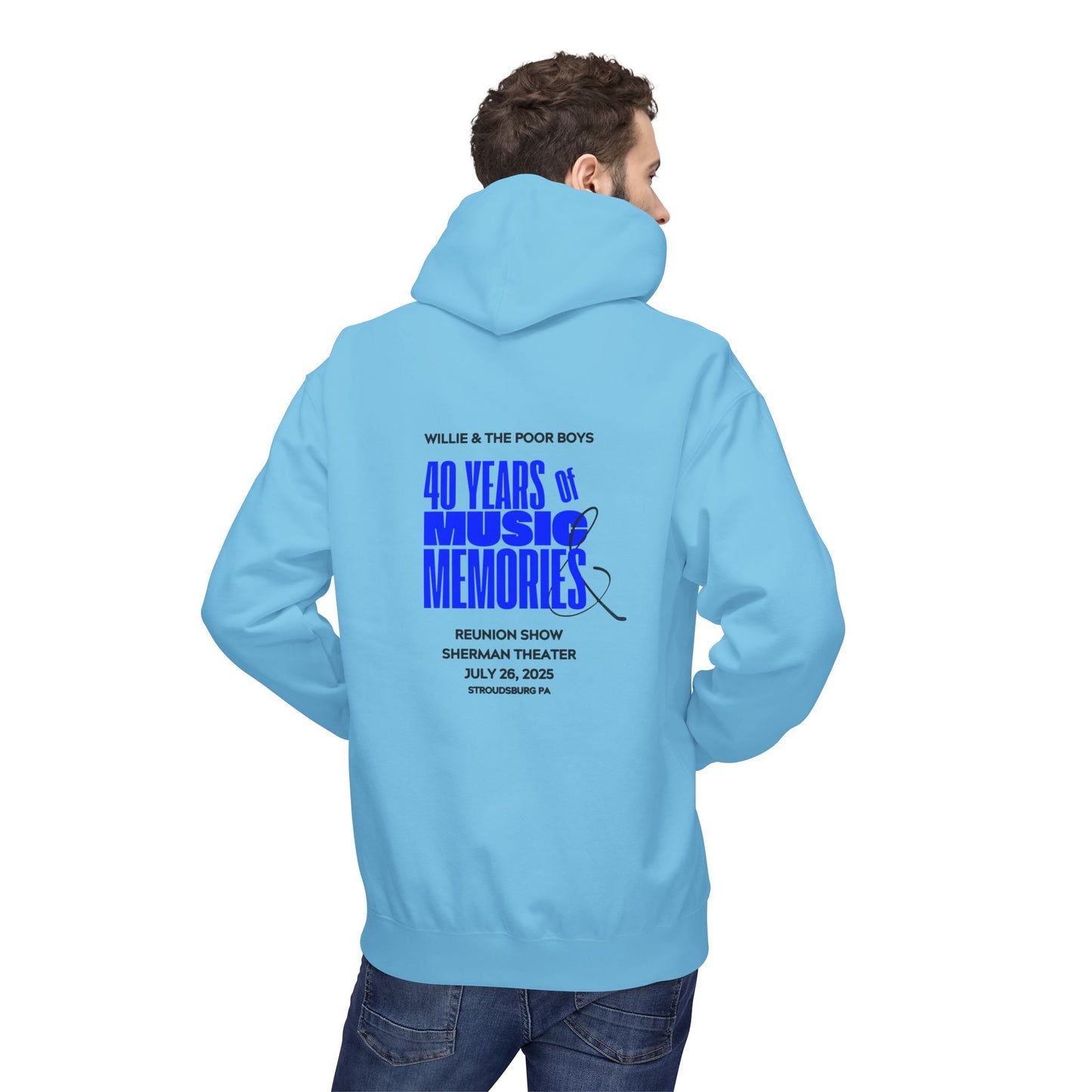 Unisex Reunion Hoodie – Poor Boys Logo Front with 40 Years of Music & Memories Back (Various Colors Available)
