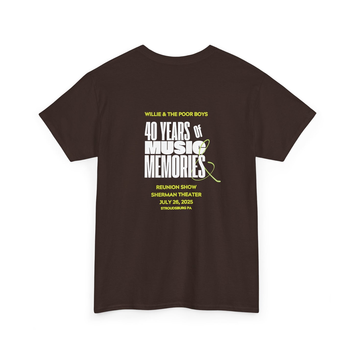 Photo Collage Band Name Front with Tie-Dye Burst & 40 Years of Music & Memories Back – Unisex T-Shirt (Various Colors Available)