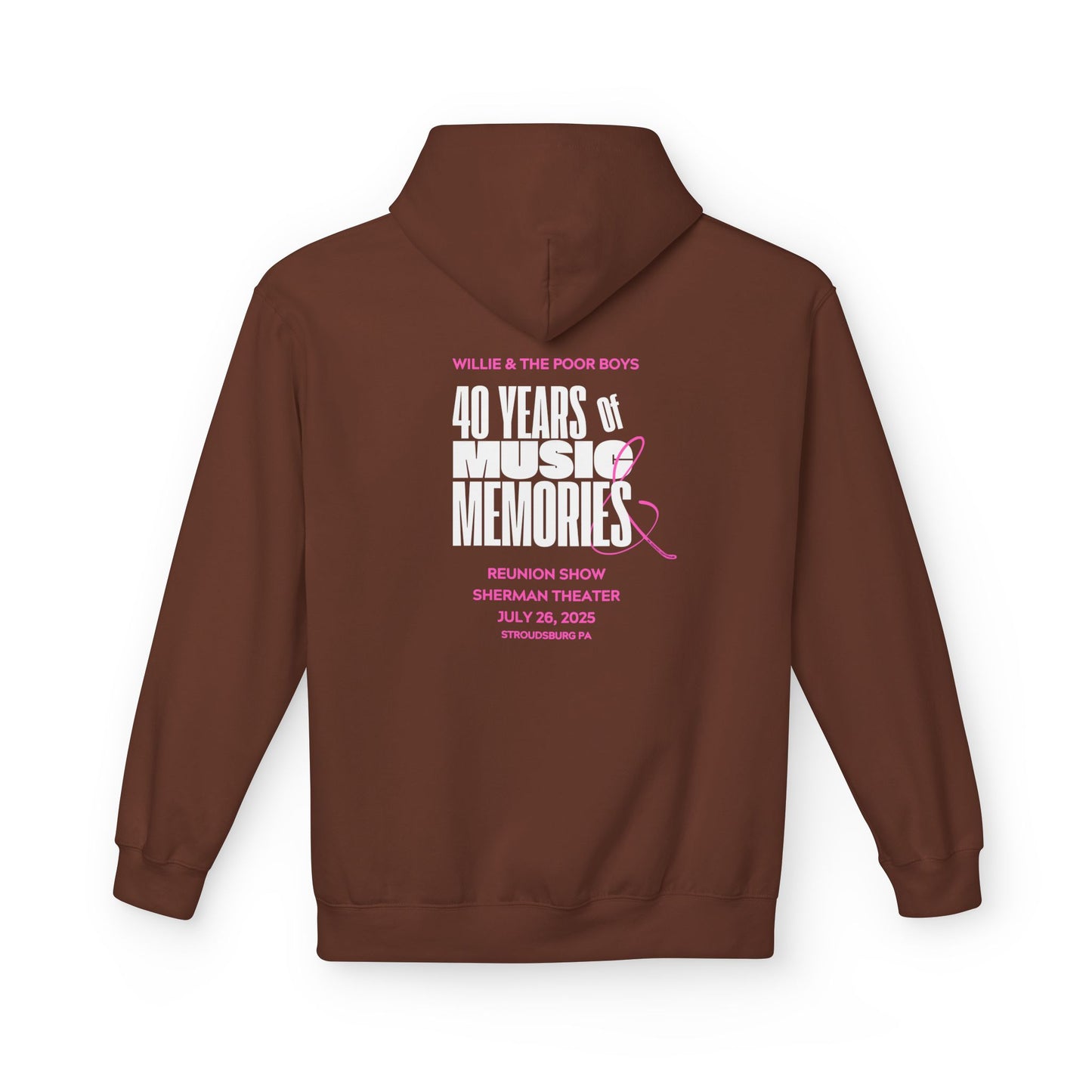 Unisex Reunion Hoodie – Poor Boys Logo Front with 40 Years of Music & Memories Back (Various Colors Available)