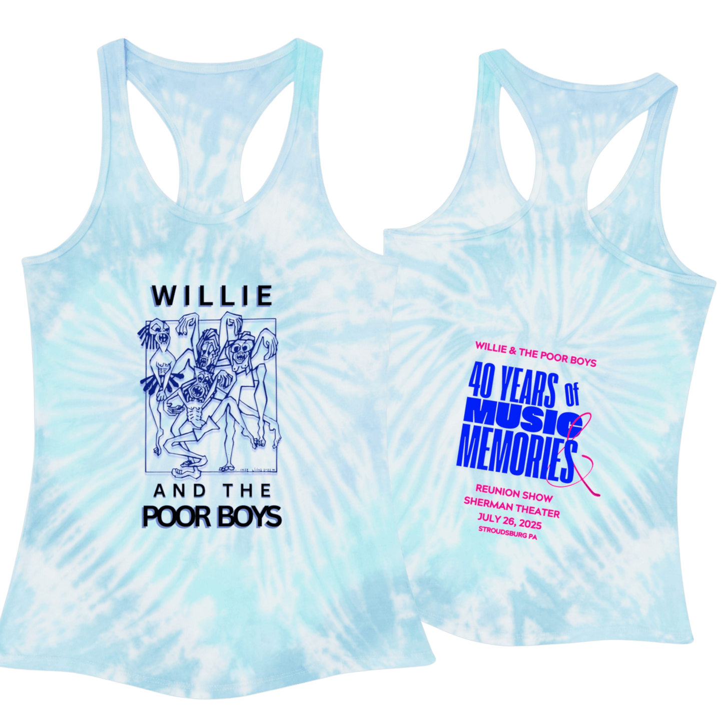 Tie-Dye Racerback Tank - Music & Memories Artwork Bank & Logo Front (3 colors available)