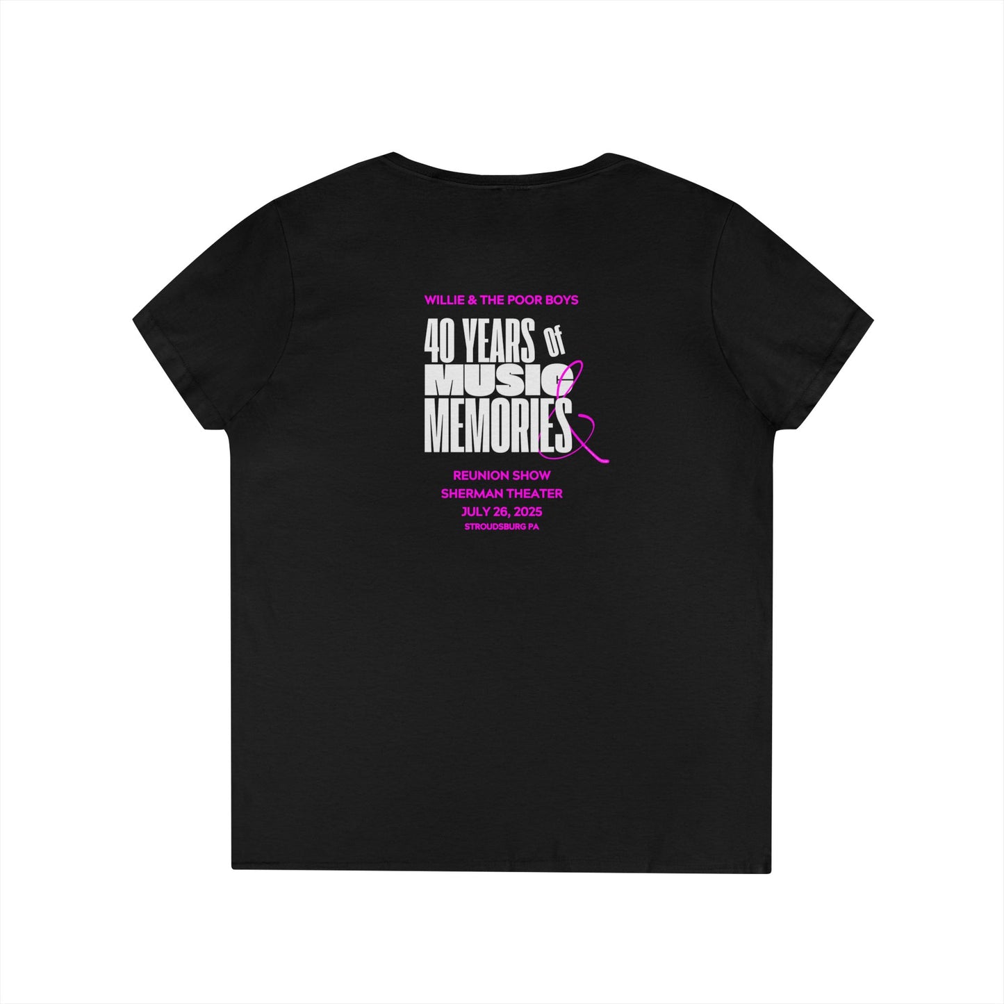 Ladies' V-Neck – Vintage Band Photo Front & 40 Years of Music & Memories Back (Various Colors Available)