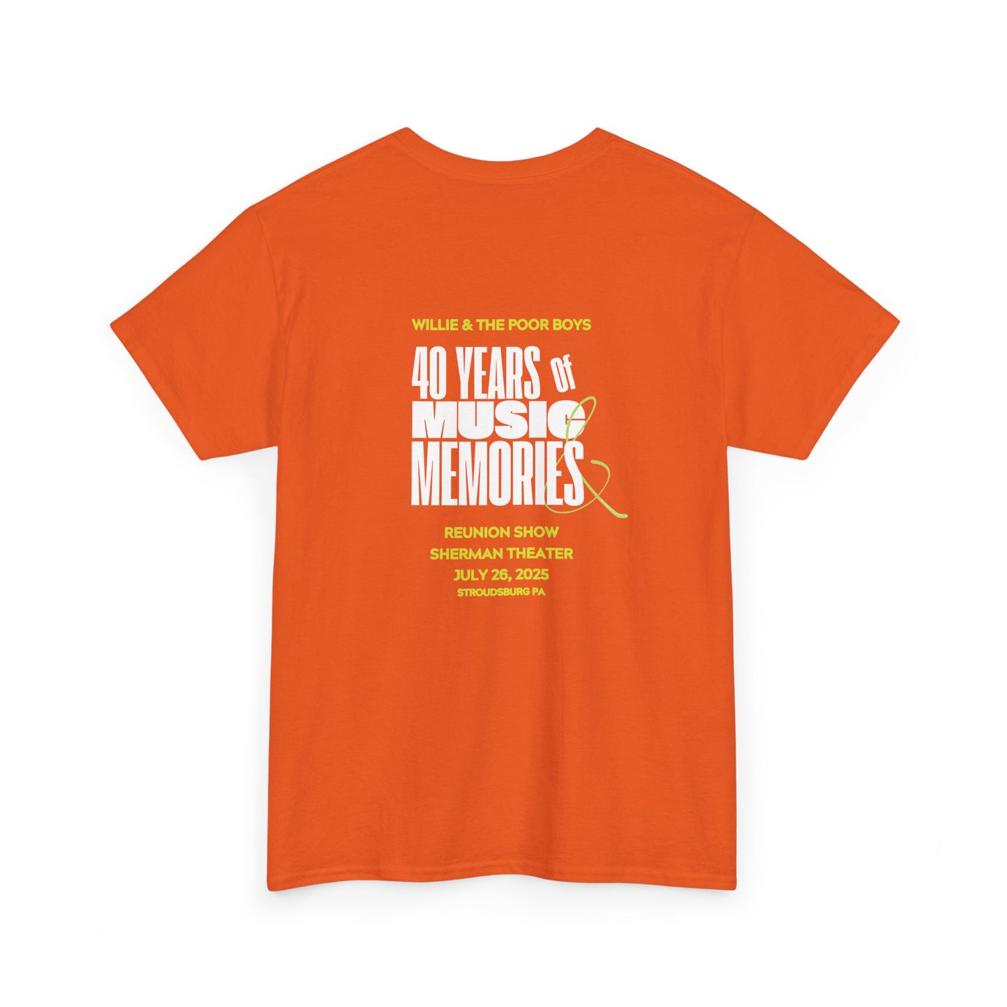 Photo Collage Band Name Front with Tie-Dye Burst & 40 Years of Music & Memories Back – Unisex T-Shirt (Various Colors Available)