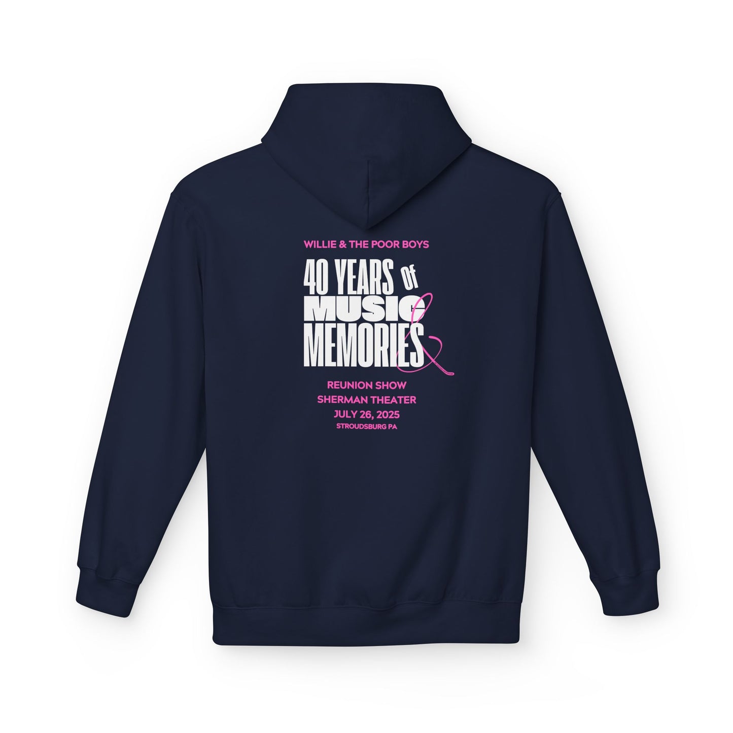 Unisex Reunion Hoodie – Poor Boys Logo Front with 40 Years of Music & Memories Back (Various Colors Available)