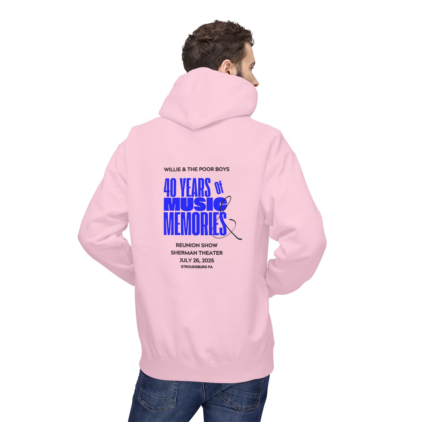 Unisex Reunion Hoodie – Poor Boys Logo Front with 40 Years of Music & Memories Back (Various Colors Available)
