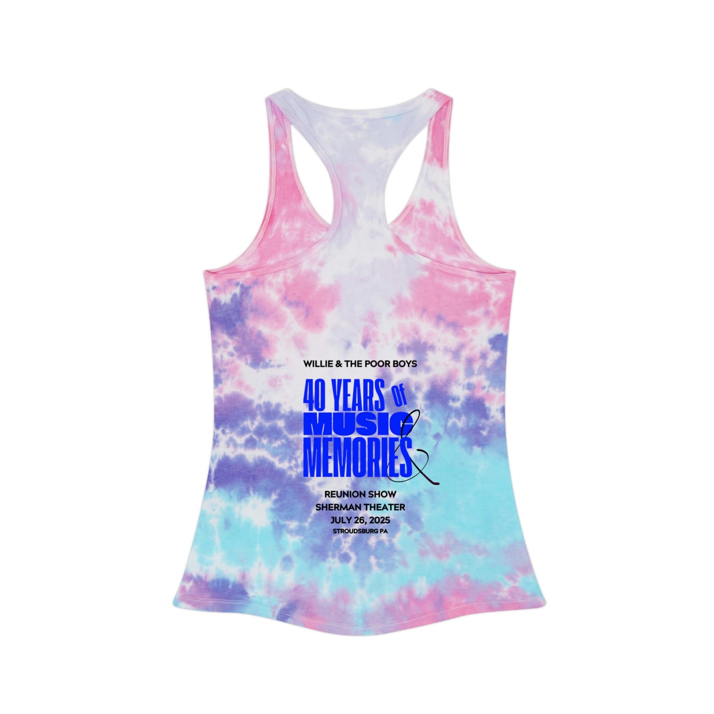 Tie-Dye Racerback Tank - Music & Memories Artwork Bank & Logo Front (3 colors available)