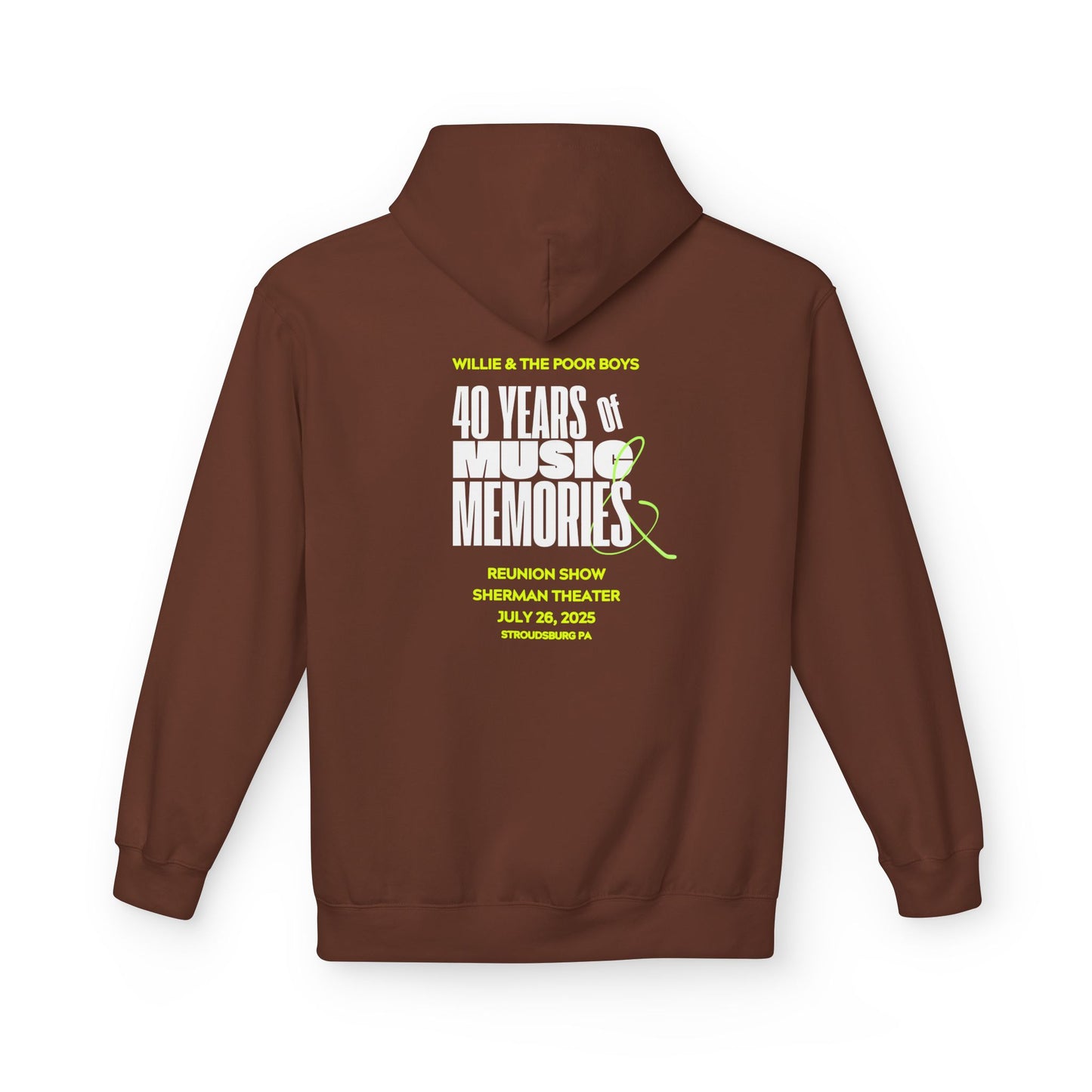 Unisex Reunion Hoodie – 40 Years of Music & Memories with Front Logo (Various Colors Available)