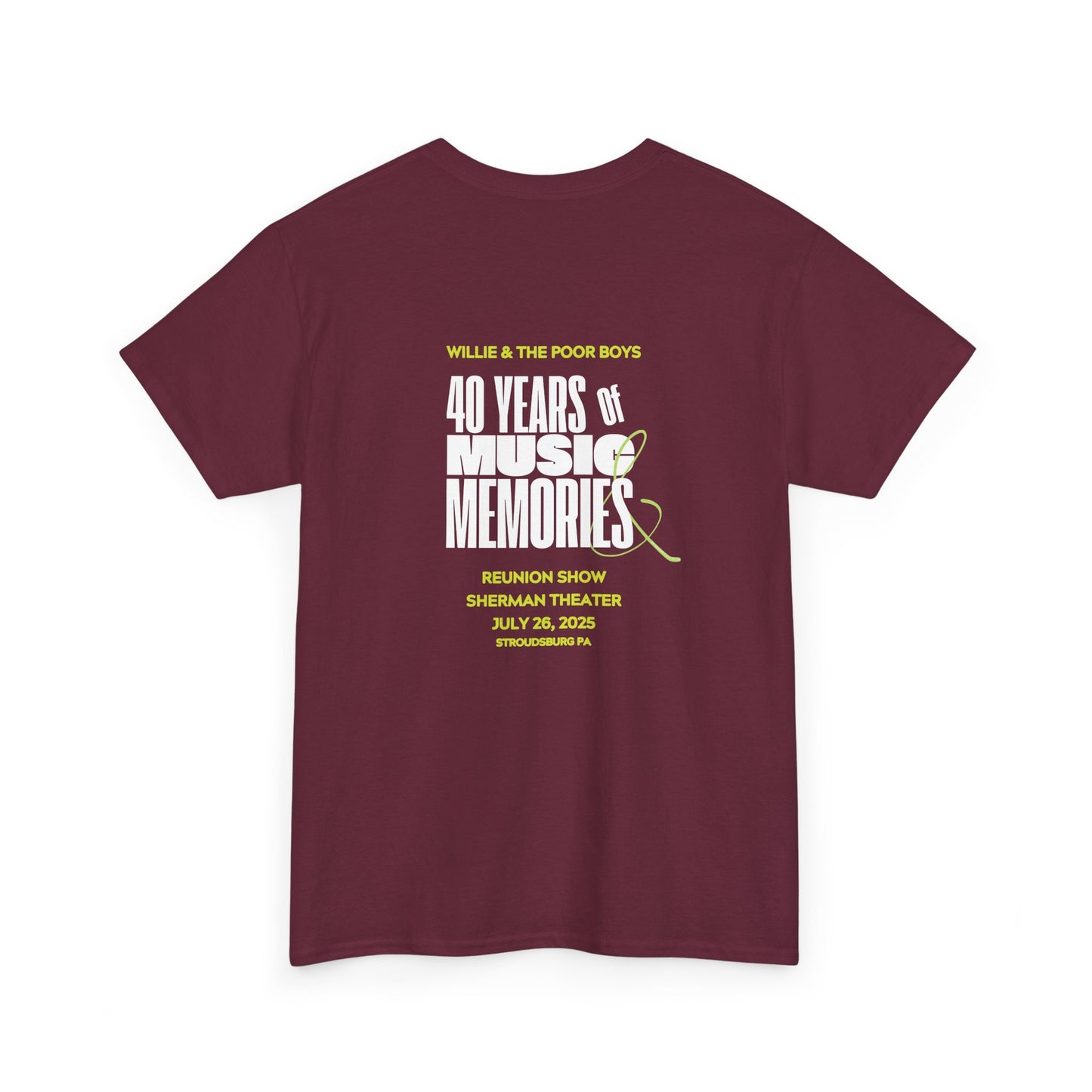 Photo Collage Band Name Front with Tie-Dye Burst & 40 Years of Music & Memories Back – Unisex T-Shirt (Various Colors Available)
