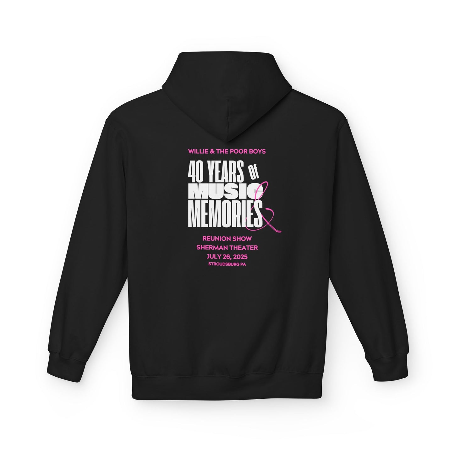 Unisex Reunion Hoodie – Poor Boys Logo Front with 40 Years of Music & Memories Back (Various Colors Available)