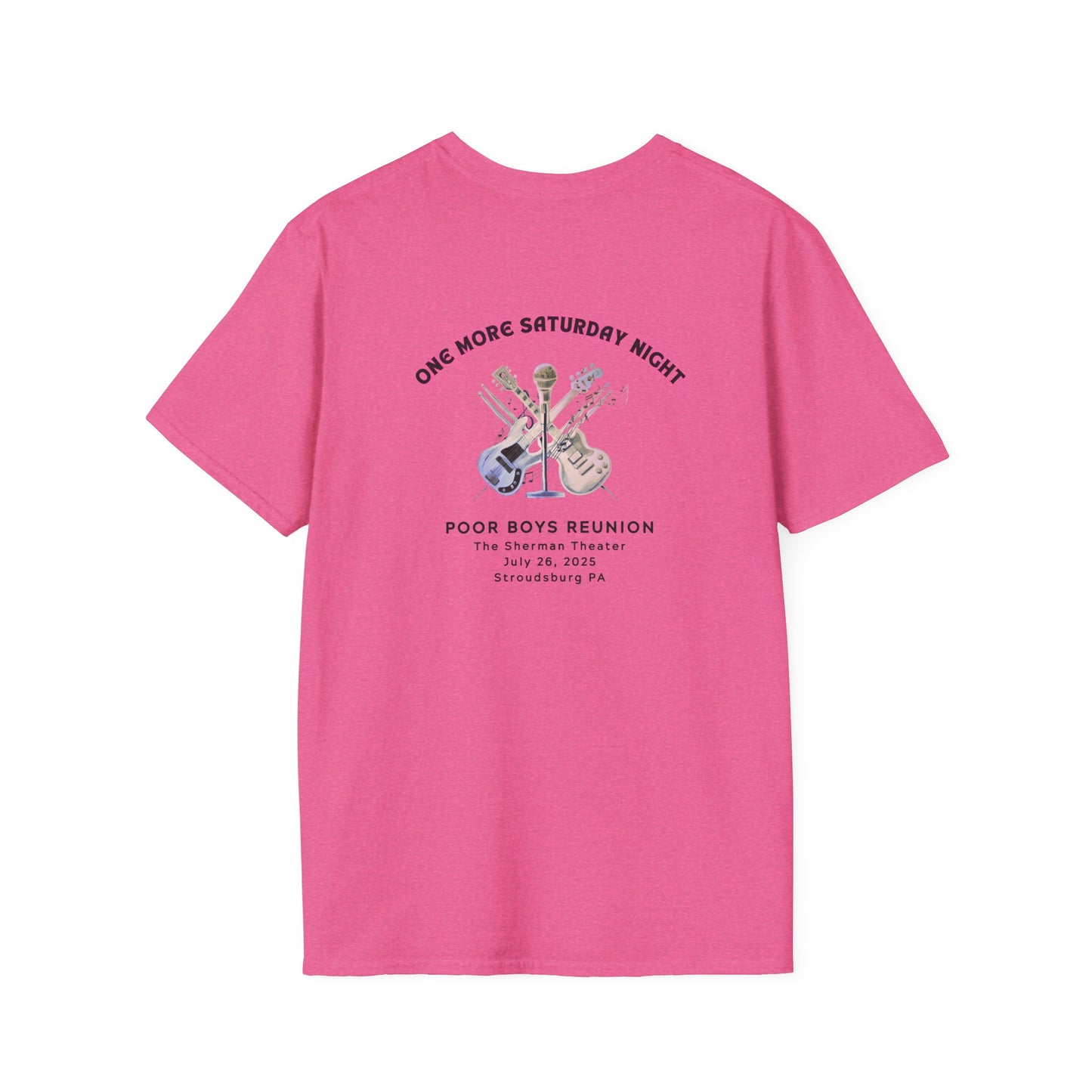 Copy of Solid Colors "One More Saturday Night" with Instruments Artwork Back & Logo Front - Softstyle T-Shirt (Various Colors Available)