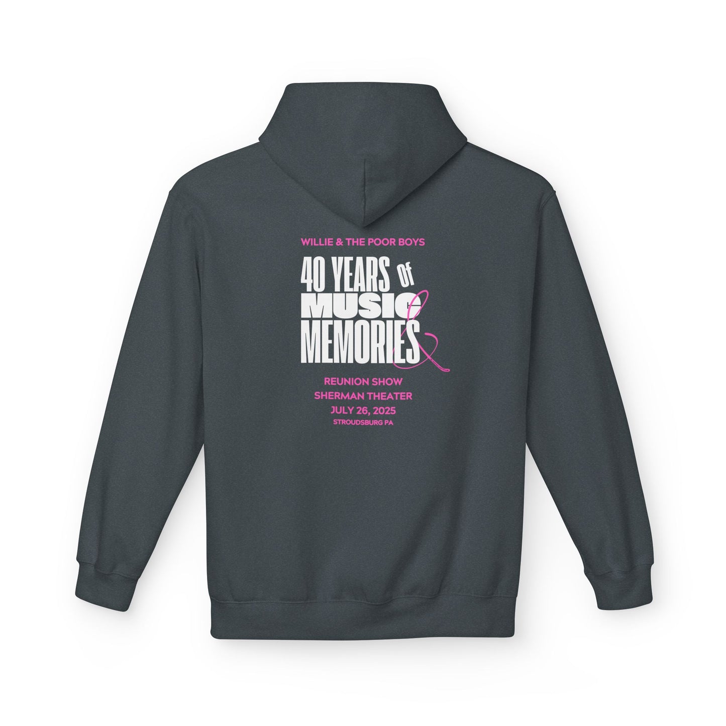 Unisex Reunion Hoodie – Poor Boys Logo Front with 40 Years of Music & Memories Back (Various Colors Available)