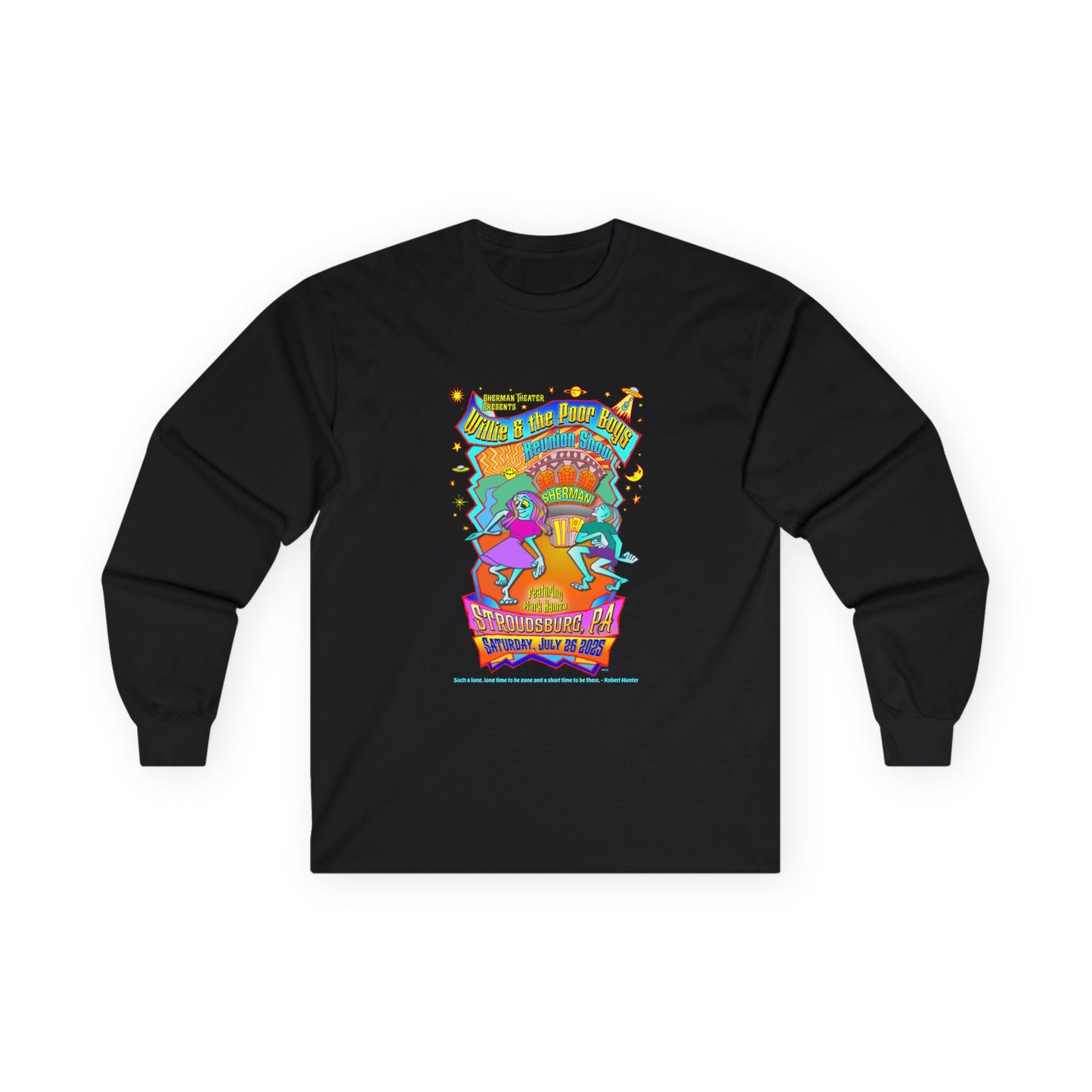 Unisex Long Sleeve Tee - 2025 Reunion Hand-Drawn Front with "Music & Memories" Artwork Back (Various Colors Available)