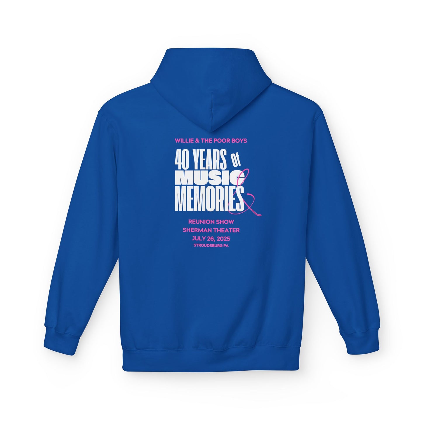 Unisex Reunion Hoodie – Poor Boys Logo Front with 40 Years of Music & Memories Back (Various Colors Available)