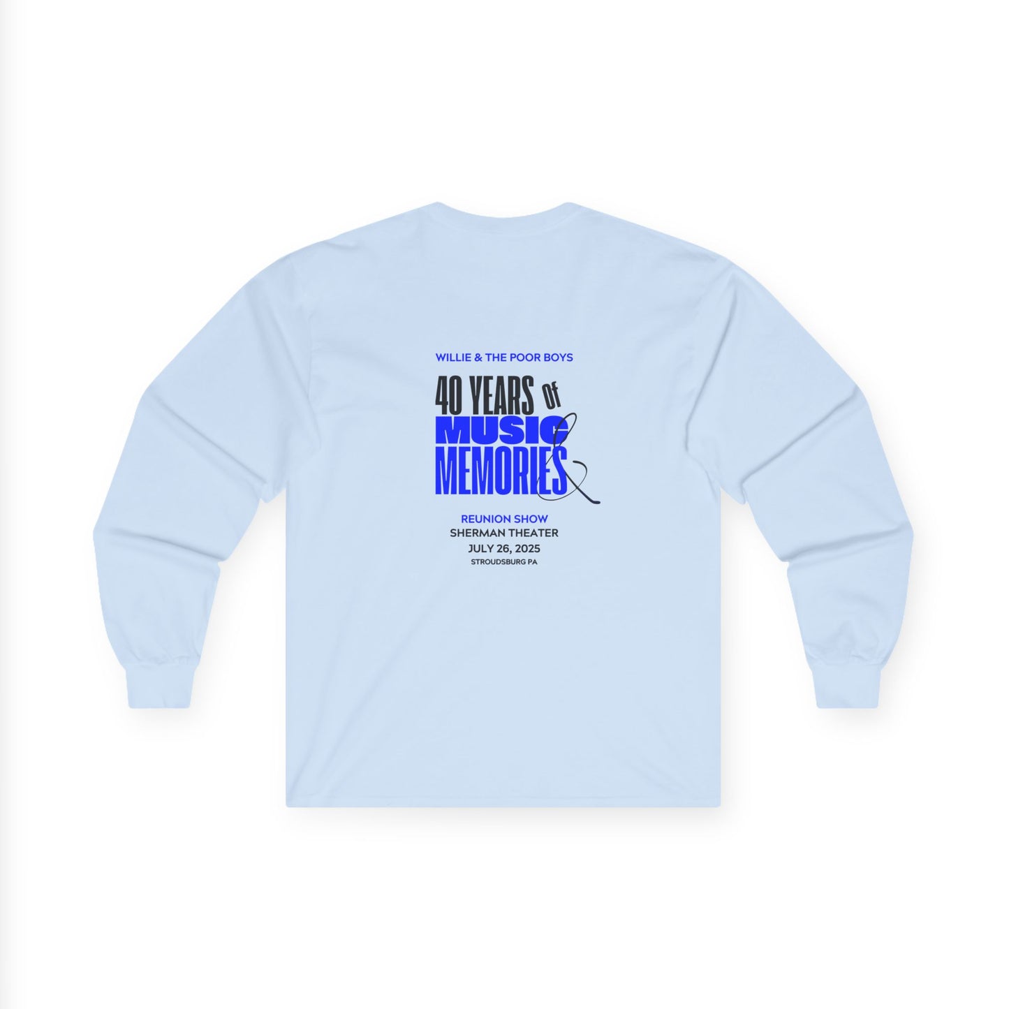 Unisex Long Sleeve Tee - 2025 Reunion Hand-Drawn Front with "Music & Memories" Artwork Back (Various Colors Available)