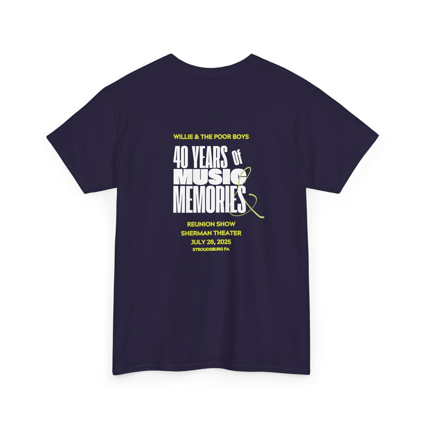 Photo Collage Band Name Front with Tie-Dye Burst & 40 Years of Music & Memories Back – Unisex T-Shirt (Various Colors Available)