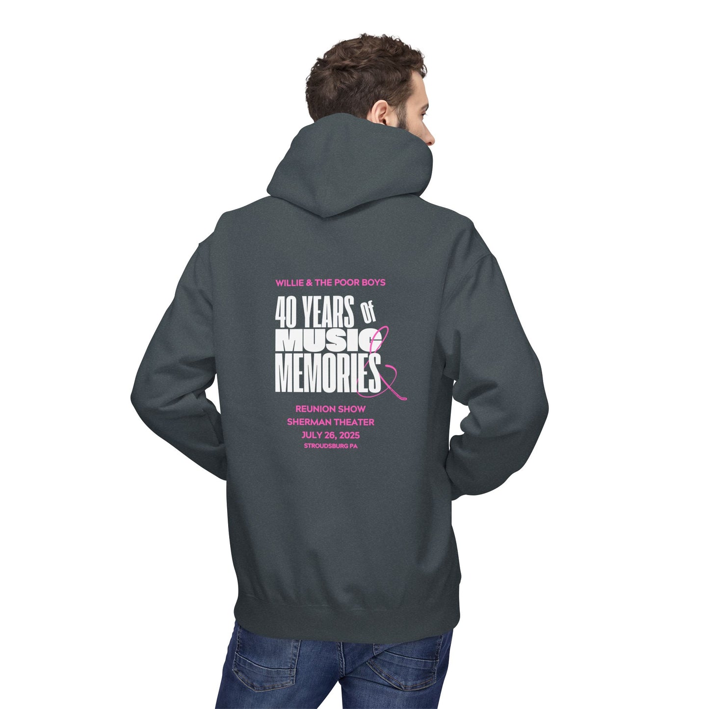 Unisex Reunion Hoodie – Poor Boys Logo Front with 40 Years of Music & Memories Back (Various Colors Available)