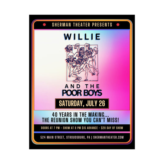 Reunion Concert Poster (Pink Hues) – Willie and the Poor Boys (Satin Finish, Retro Design)