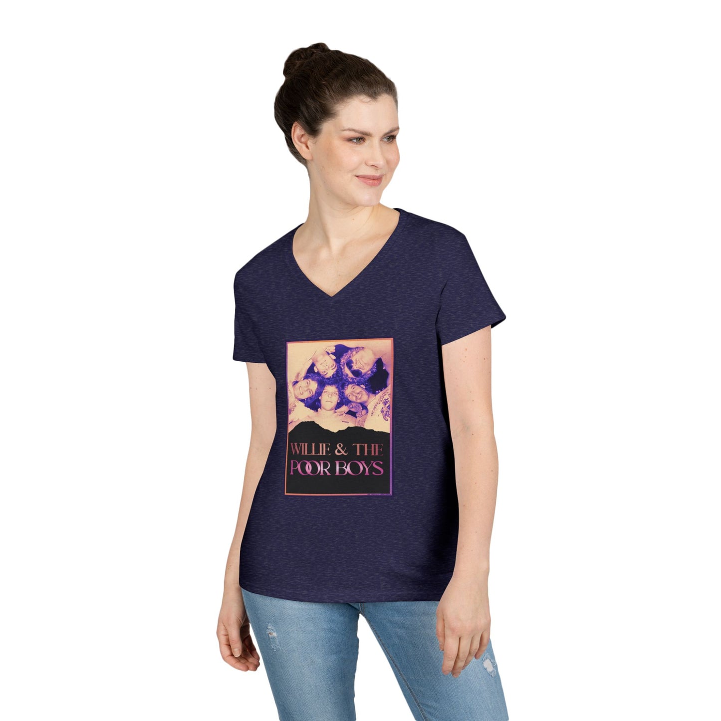 Ladies' V-Neck – Vintage Band Photo Front & 40 Years of Music & Memories Back (Various Colors Available)
