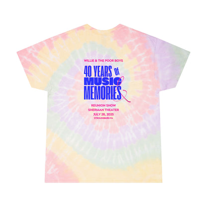 Tie Dye Spiral "Music & Memories" Artwork Back with Logo Front - Unisex Tee (2 colors available)