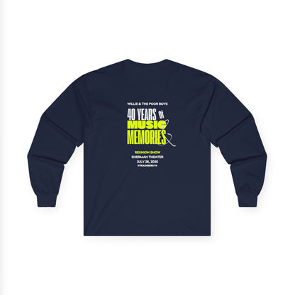 Unisex Long Sleeve Tee - 2025 Reunion Hand-Drawn Front with "Music & Memories" Artwork Back (Various Colors Available)
