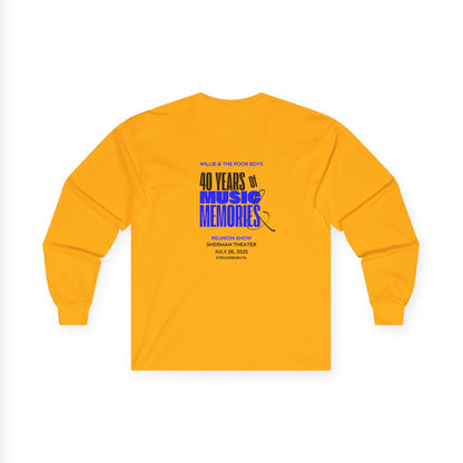 Unisex Long Sleeve Tee - 2025 Reunion Hand-Drawn Front with "Music & Memories" Artwork Back (Various Colors Available)
