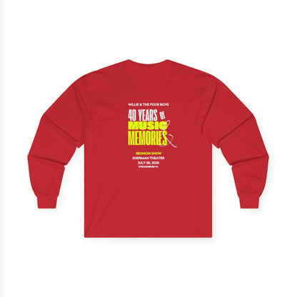 Unisex Long Sleeve Tee - 2025 Reunion Hand-Drawn Front with "Music & Memories" Artwork Back (Various Colors Available)