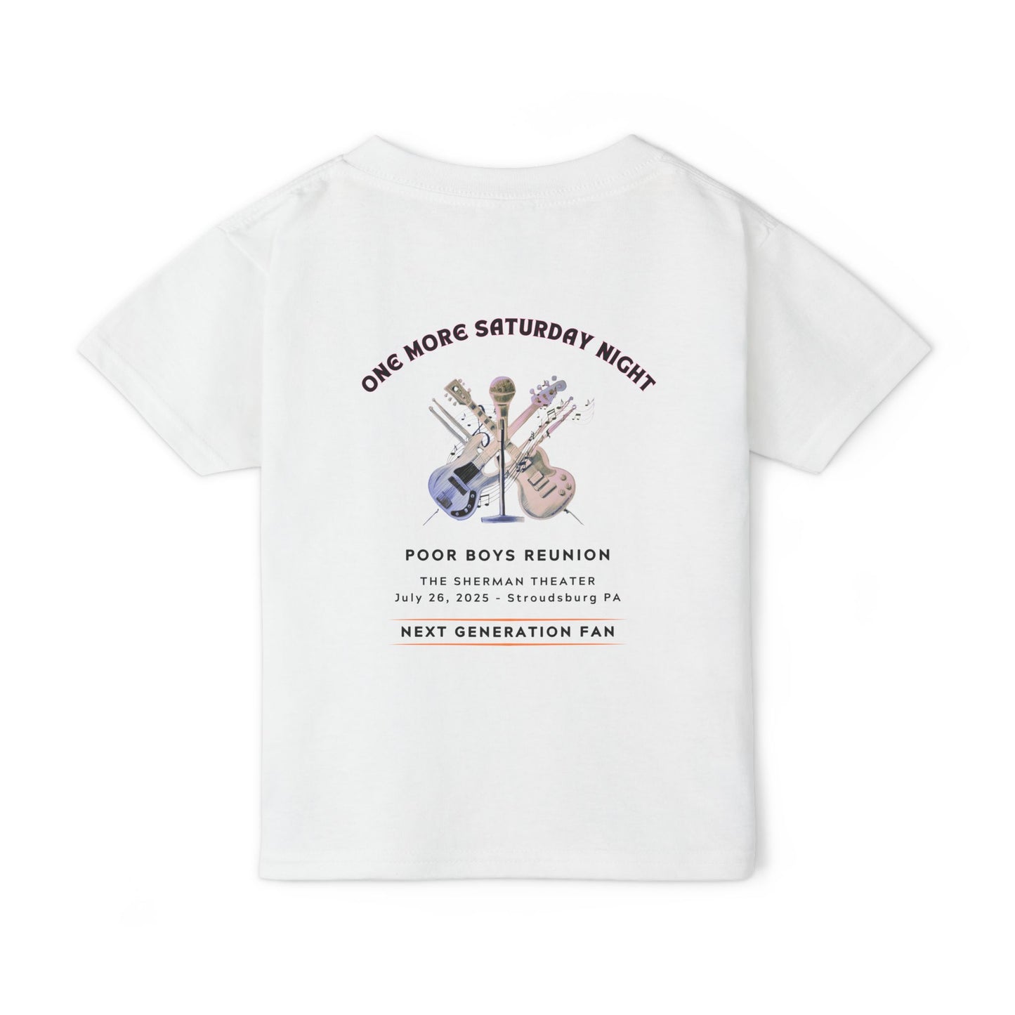 Toddler “Next Generation Fan” T-Shirt with Band Logo Front & “One More Saturday Night” Back
