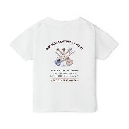 Toddler “Next Generation Fan” T-Shirt with Band Logo Front & “One More Saturday Night” Back
