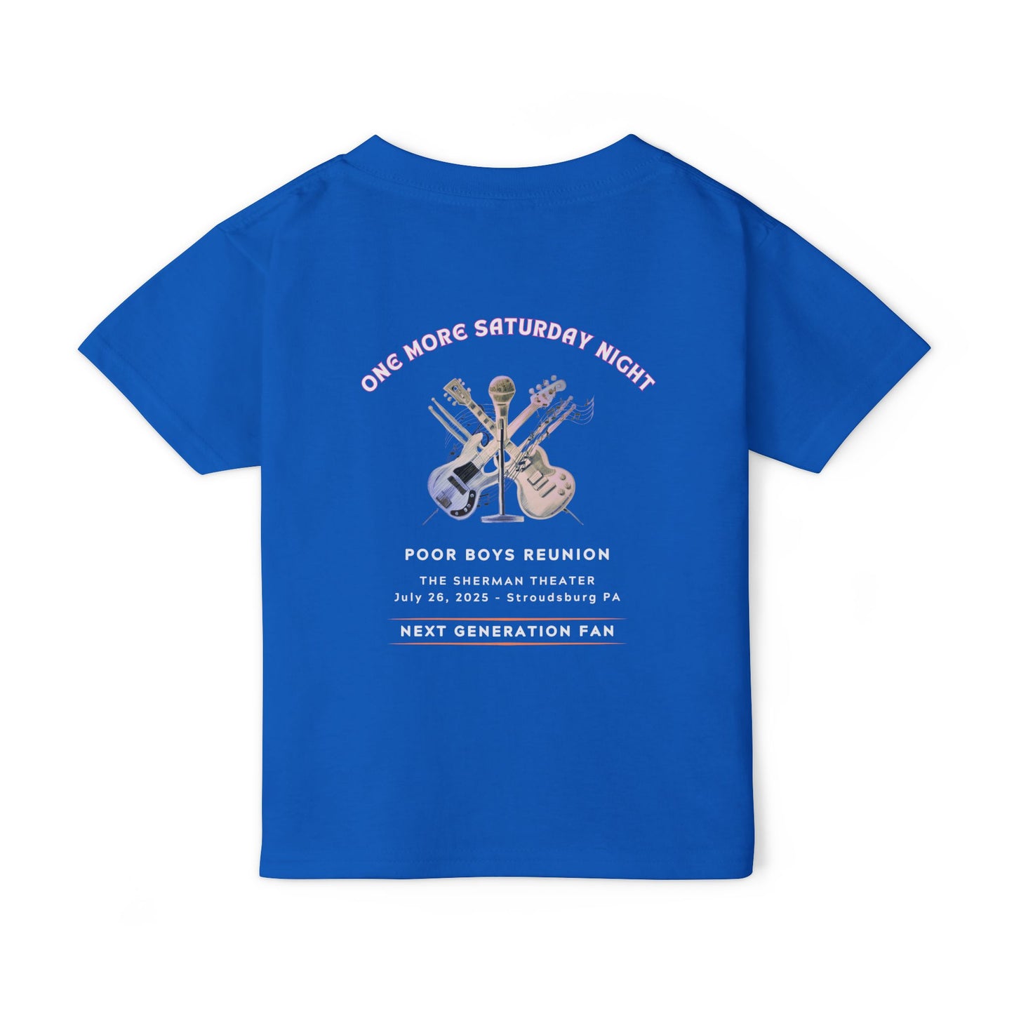 Toddler “Next Generation Fan” T-Shirt with Band Logo Front & “One More Saturday Night” Back