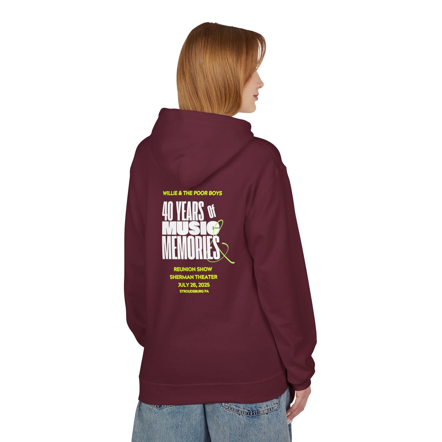 Unisex Reunion Hoodie – 40 Years of Music & Memories with Front Logo (Various Colors Available)
