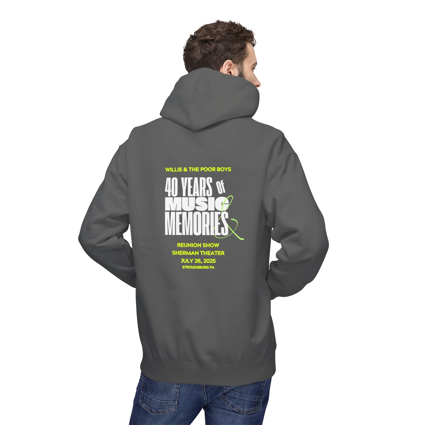 Unisex Reunion Hoodie – 40 Years of Music & Memories with Front Logo (Various Colors Available)