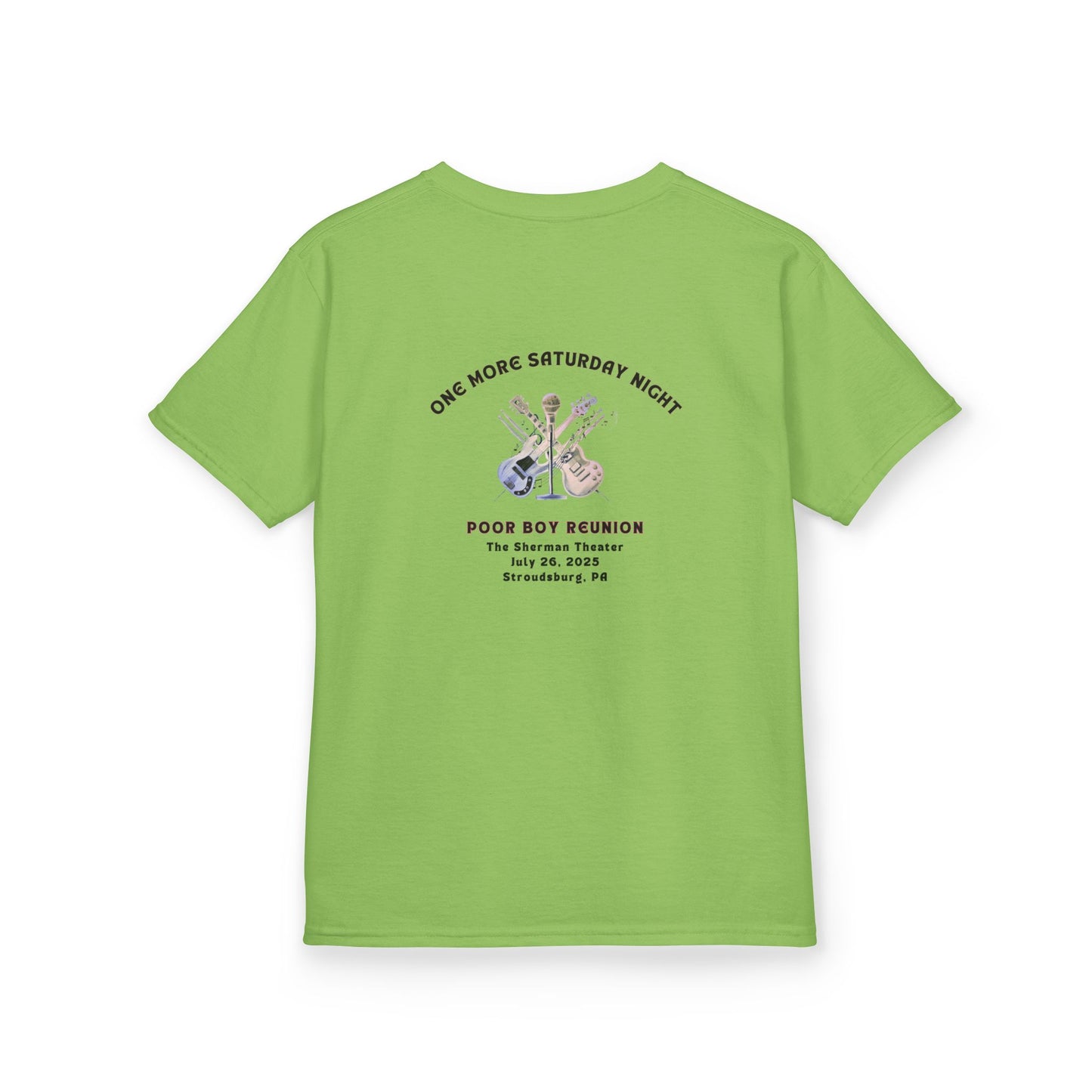 Kids Tee - "One More Saturday Night" with Instruments Artwork Back & Band Logo Front
