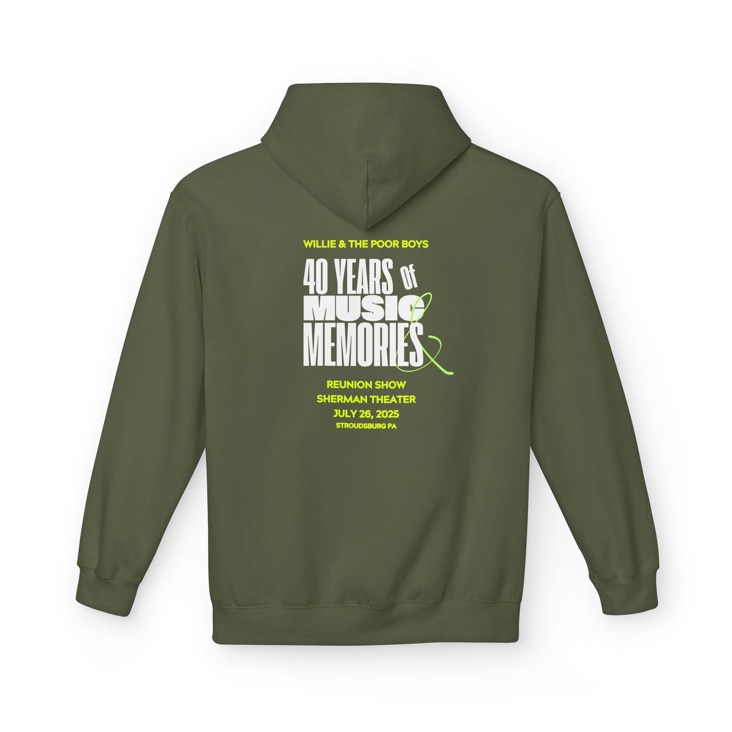 Unisex Reunion Hoodie – 40 Years of Music & Memories with Front Logo (Various Colors Available)