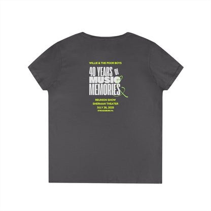 Ladies' V-Neck – Vintage Band Photo Front & 40 Years of Music & Memories Back (Various Colors Available)
