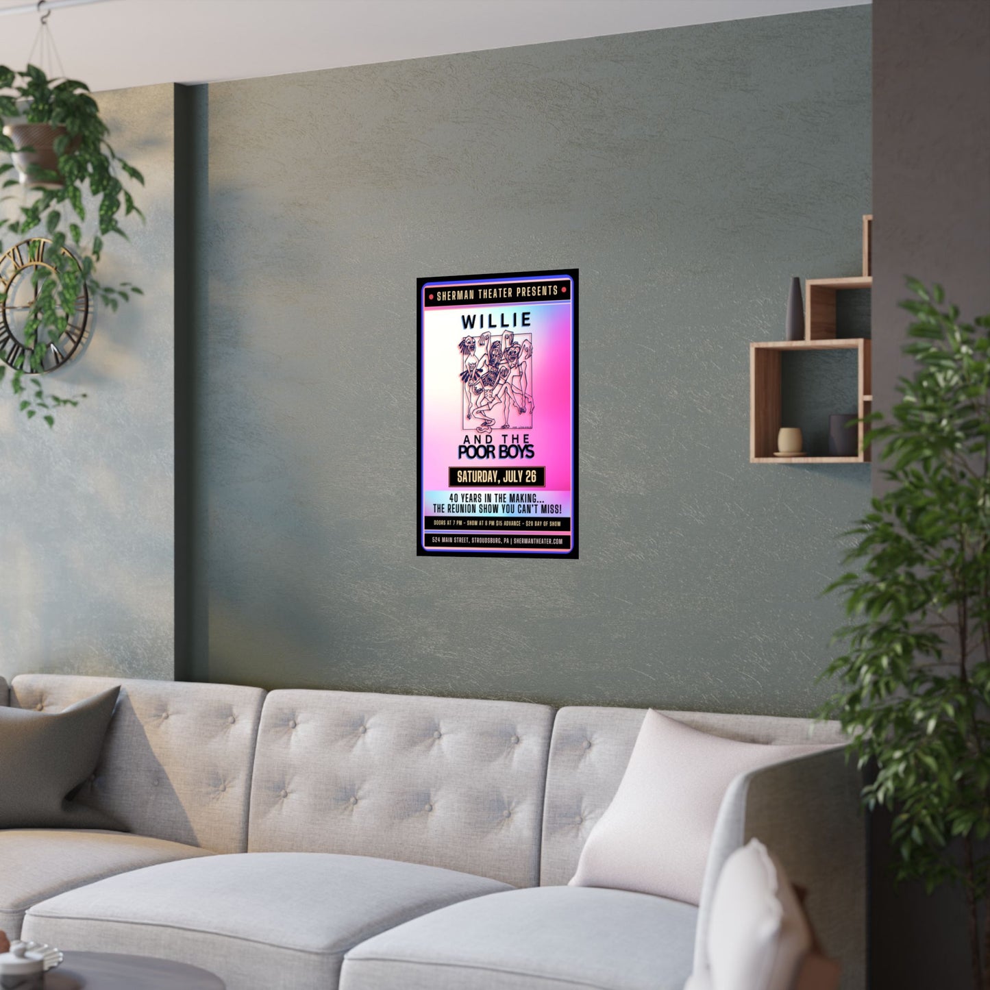 Reunion Concert Poster (Pink Hues) – Willie and the Poor Boys (Satin Finish, Retro Design)