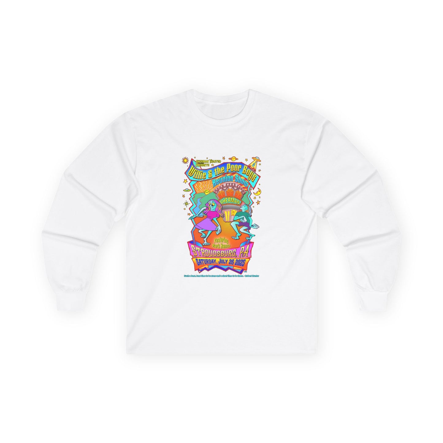 Unisex Long Sleeve Tee - 2025 Reunion Hand-Drawn Front with "Music & Memories" Artwork Back (Various Colors Available)