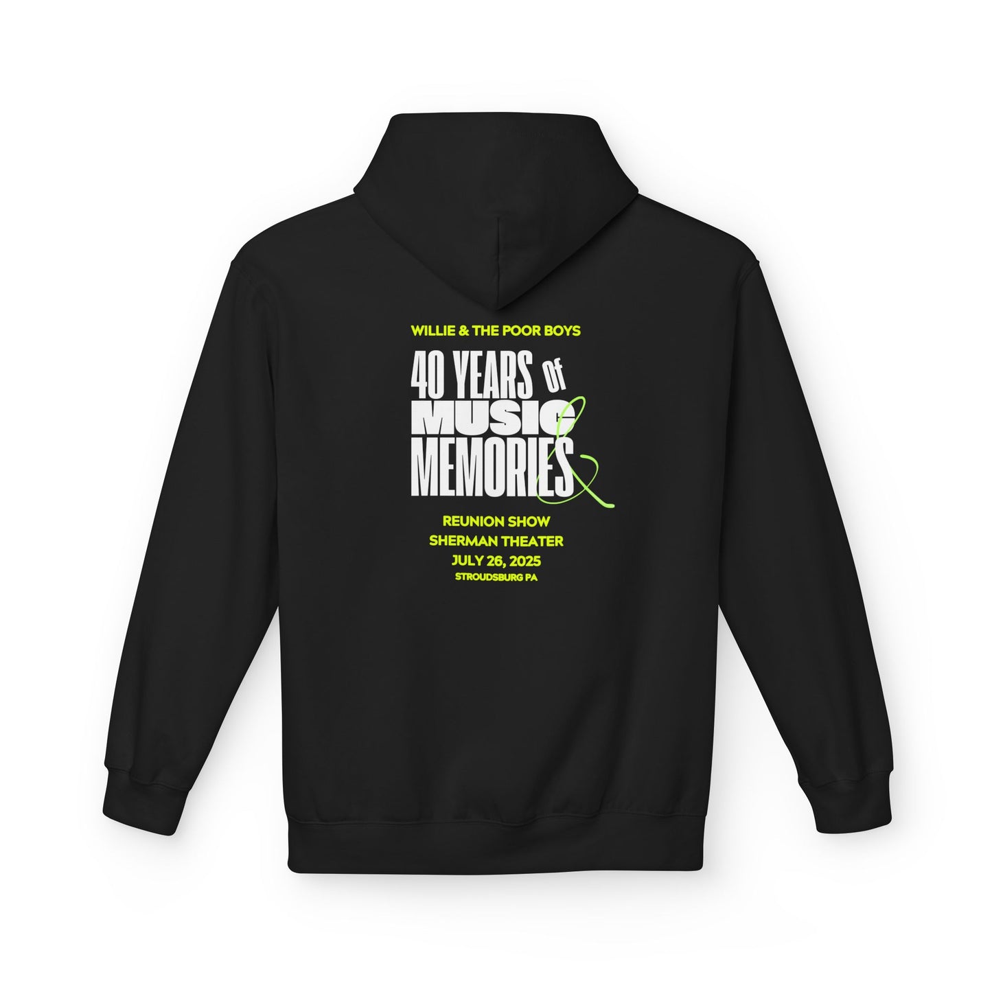 Unisex Reunion Hoodie – 40 Years of Music & Memories with Front Logo (Various Colors Available)