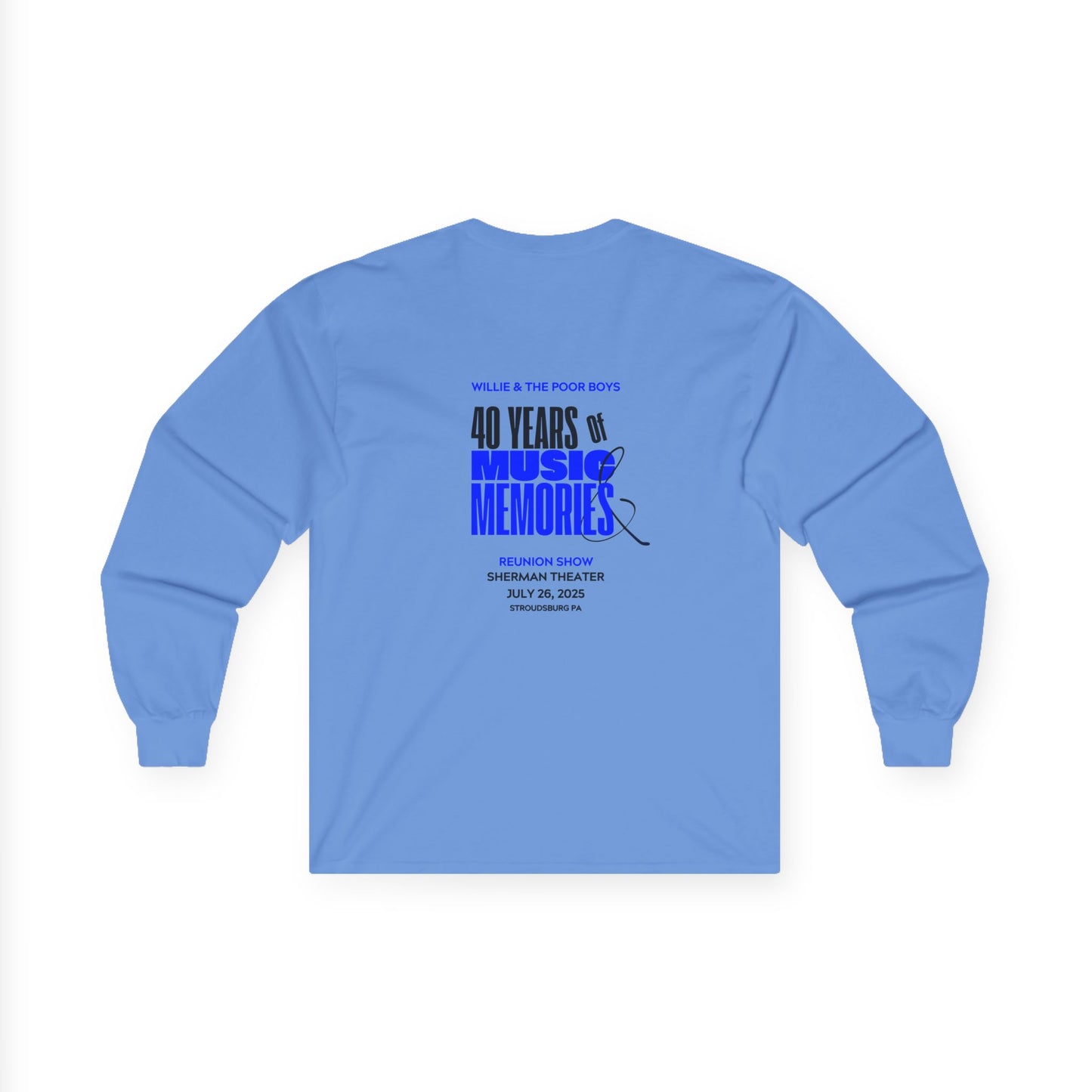 Unisex Long Sleeve Tee - 2025 Reunion Hand-Drawn Front with "Music & Memories" Artwork Back (Various Colors Available)