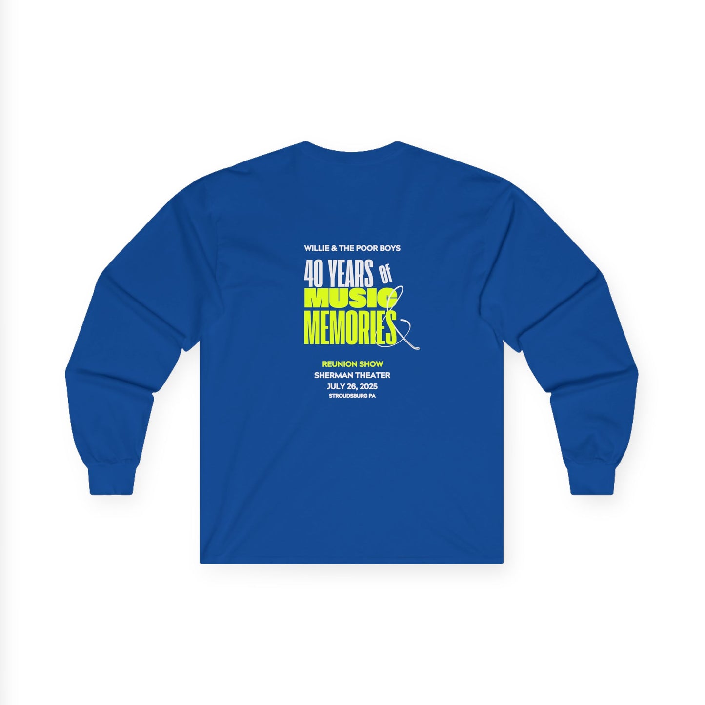 Unisex Long Sleeve Tee - 2025 Reunion Hand-Drawn Front with "Music & Memories" Artwork Back (Various Colors Available)