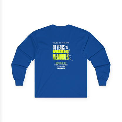 Unisex Long Sleeve Tee - 2025 Reunion Hand-Drawn Front with "Music & Memories" Artwork Back (Various Colors Available)