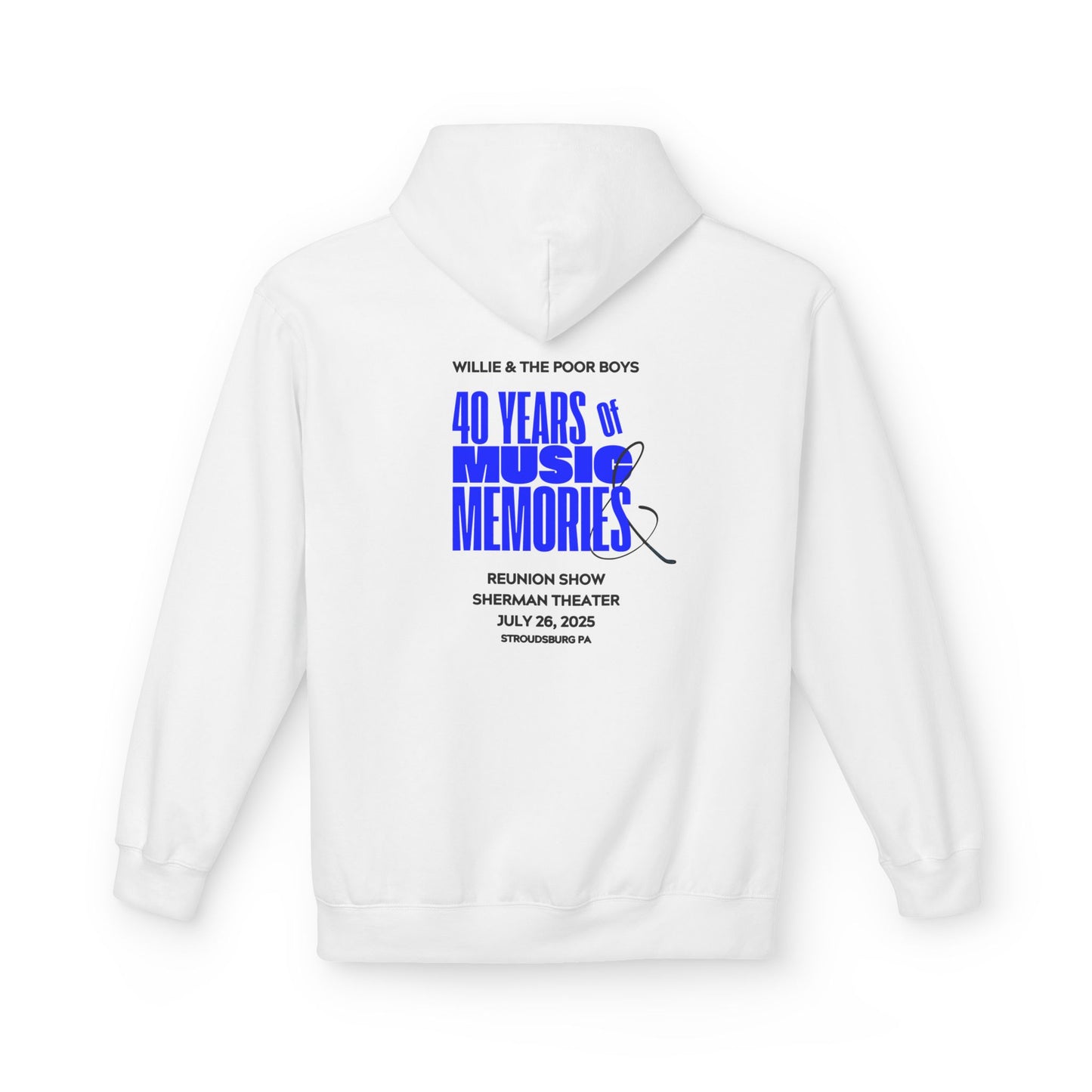 Unisex Reunion Hoodie – Poor Boys Logo Front with 40 Years of Music & Memories Back (Various Colors Available)
