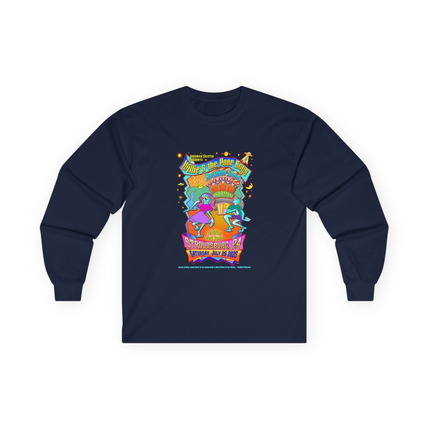 Unisex Long Sleeve Tee - 2025 Reunion Hand-Drawn Front with "Music & Memories" Artwork Back (Various Colors Available)