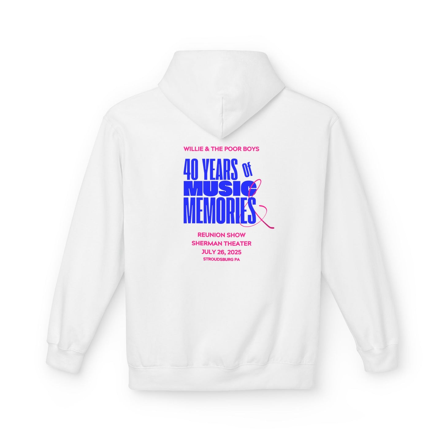 Unisex Reunion Hoodie – 40 Years of Music & Memories with Front Logo (Various Colors Available)